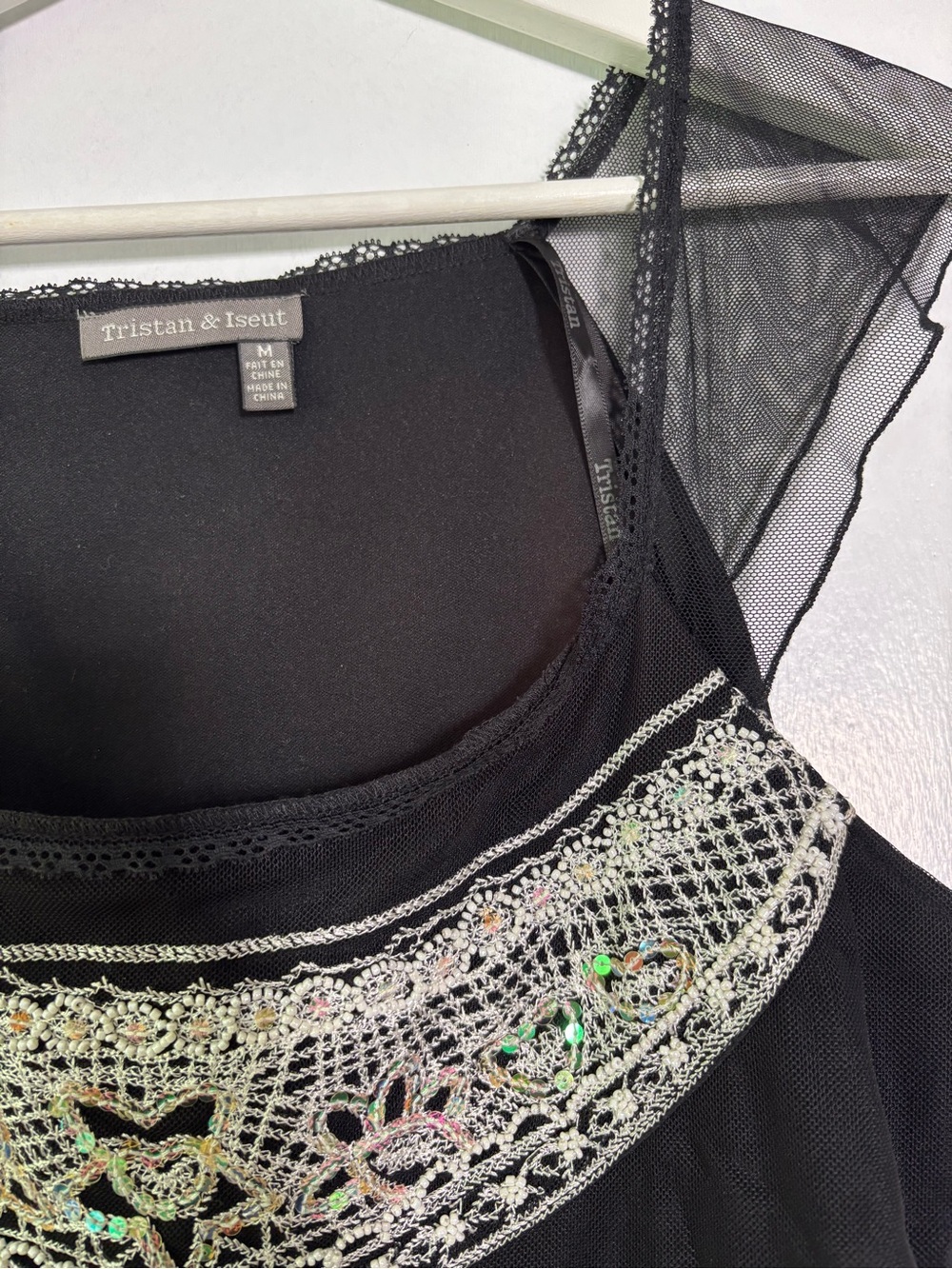 Tristan & Iseut Y2K Beaded Mesh Embellished Top Black Size M - Picture 3 of 11